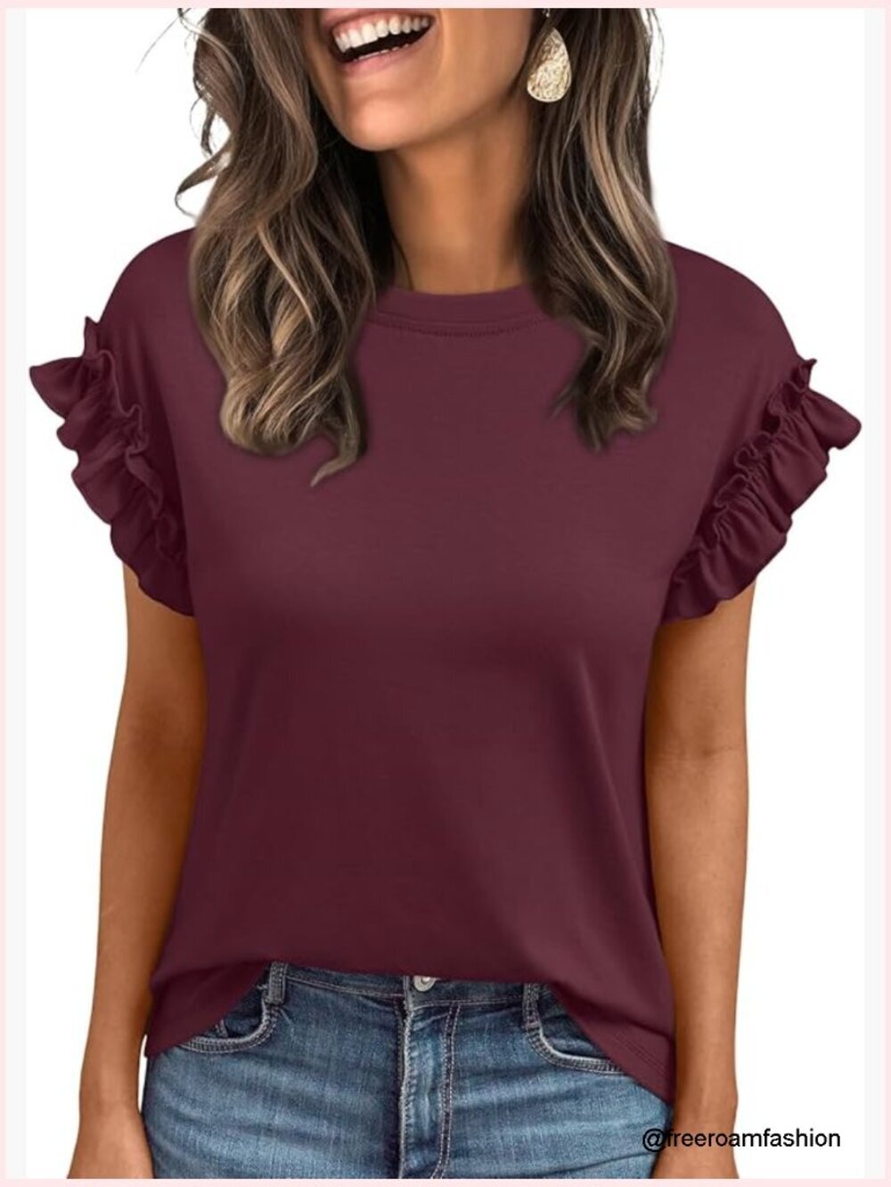 Ruffled Short Sleeve Crewneck T-Shirt Business Casual Top